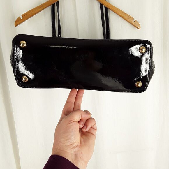 MICHAEL KORS Patent Leather + Chain Tote Bag, Shoulder Purse Handbag,shiny black - Picture 8 of 16